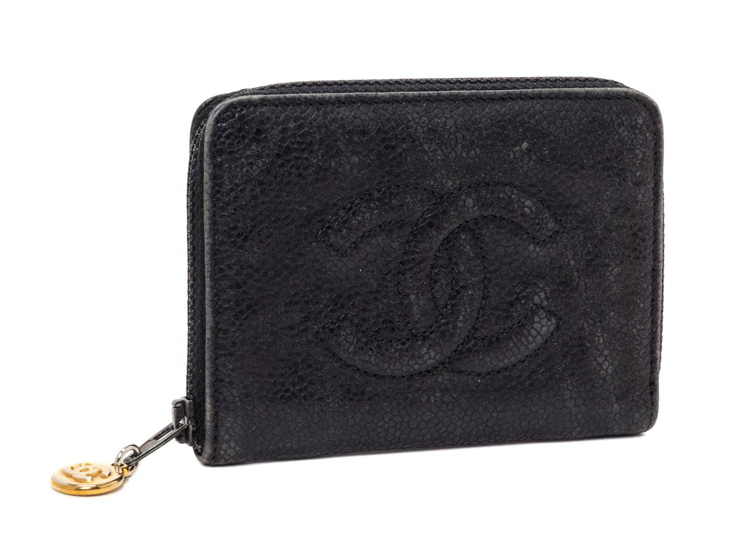 A Chanel Black Caviar Leather Coin Purse, 4.5" x 3.5" x 5".