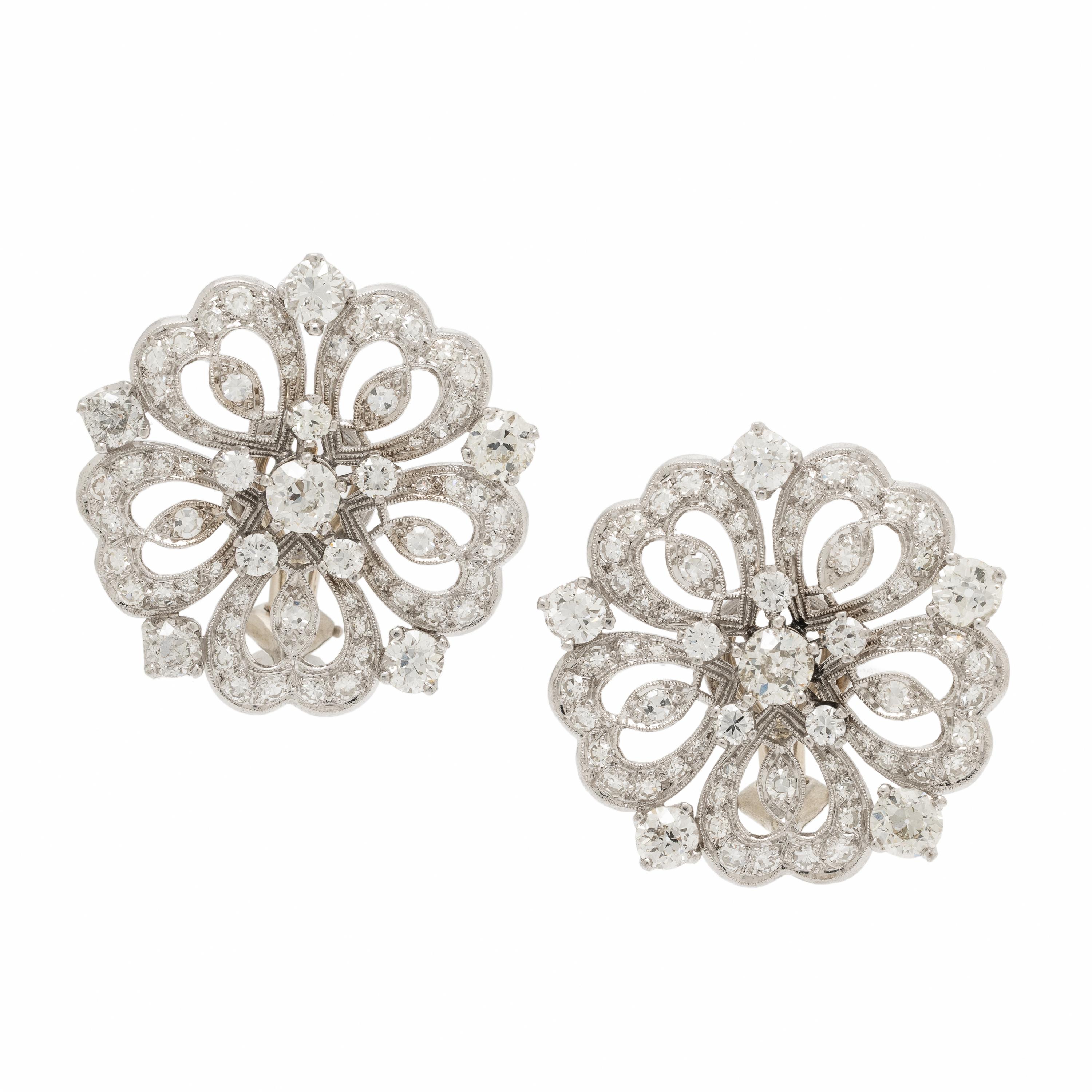 Diamond and Platinum Snowflake Earrings