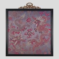 A Large Chinese Woven Silk 'Dragon' Panel, 19th Century — 清中期 雙龍戲珠織錦鏡框