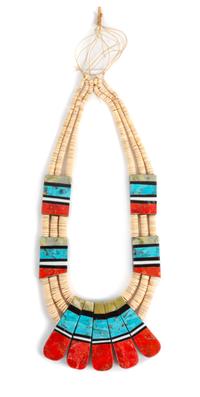 Santo Domingo Inlay Shell and Multi-Stone Necklace Length 30 inches