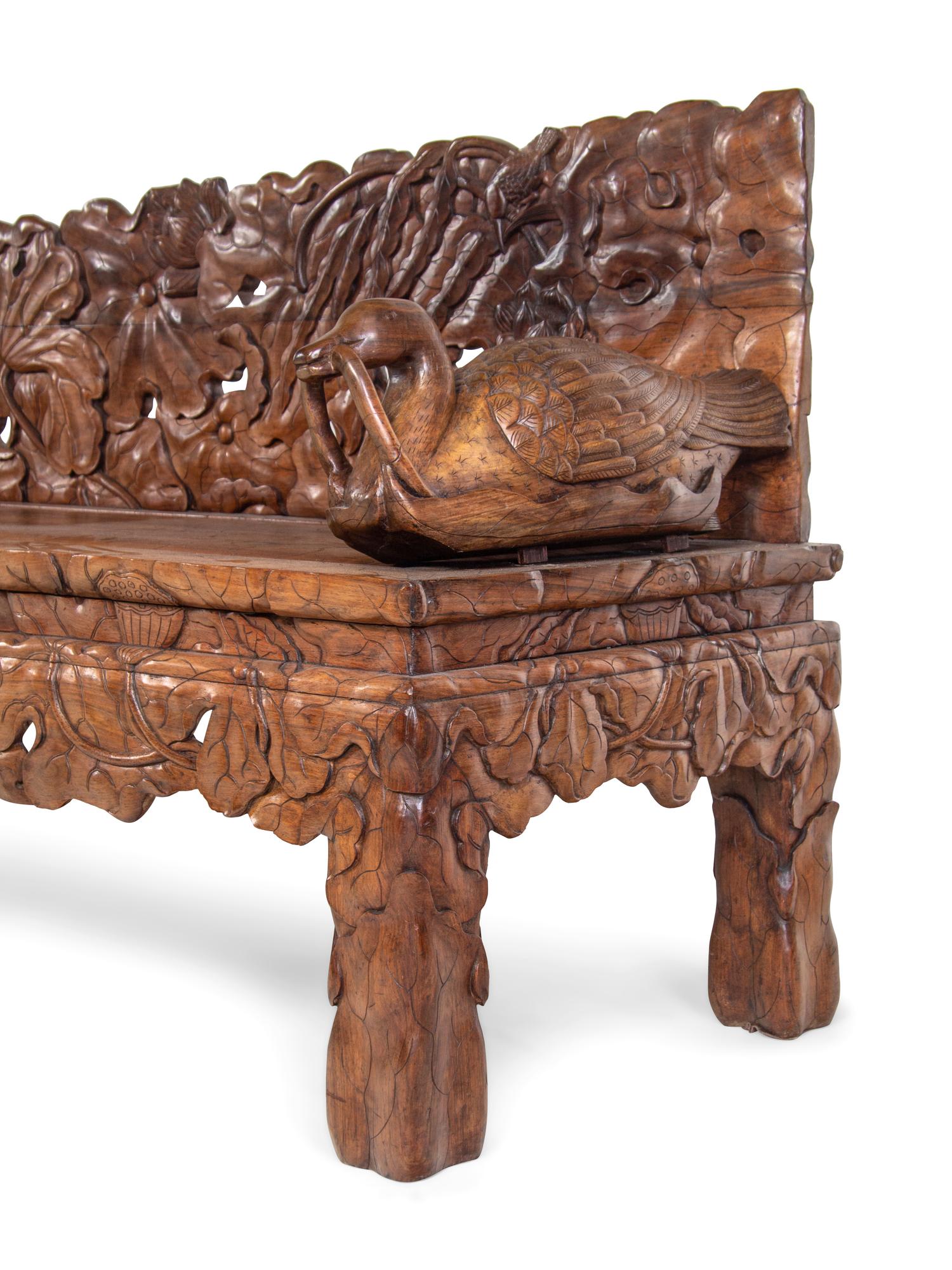 A Pair of Chinese Export Carved Hardwood Benches