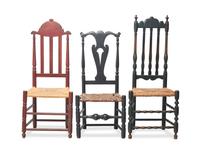 Three Painted William & Mary Side Chairs, New England, 18th Century