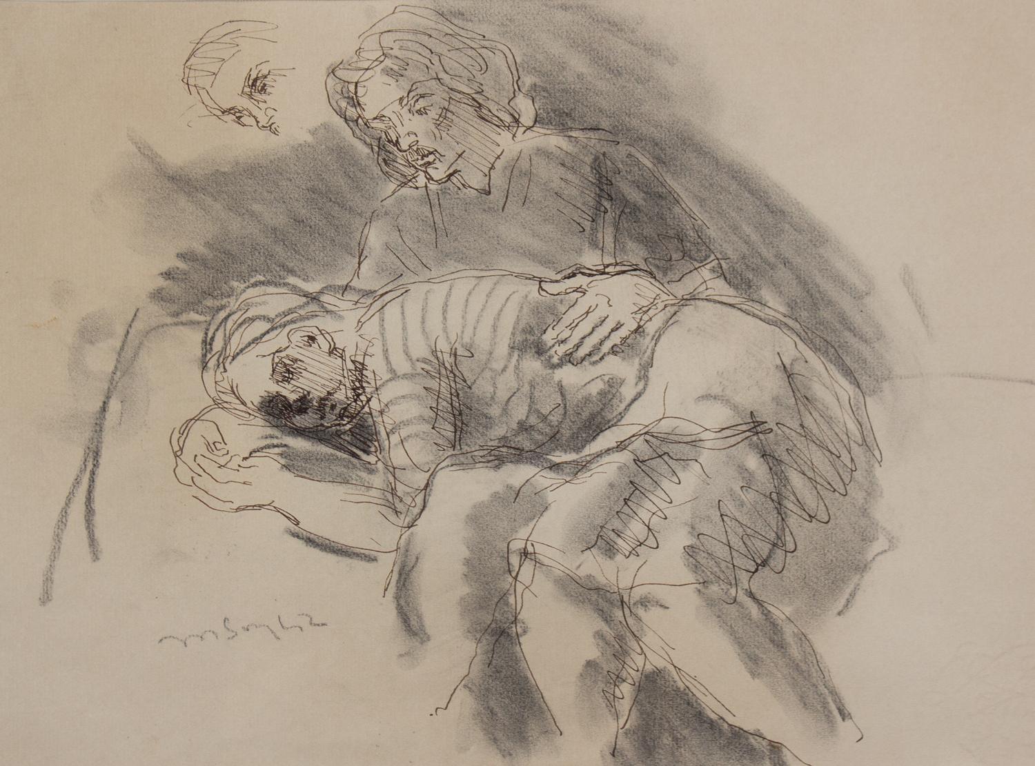 Moses Soyer, (American, 1899-1974), Three Works Untitled (Blue Robe) Pastel and wash on paper Signed lower center (Sight) 9 3/4 x 13 3/