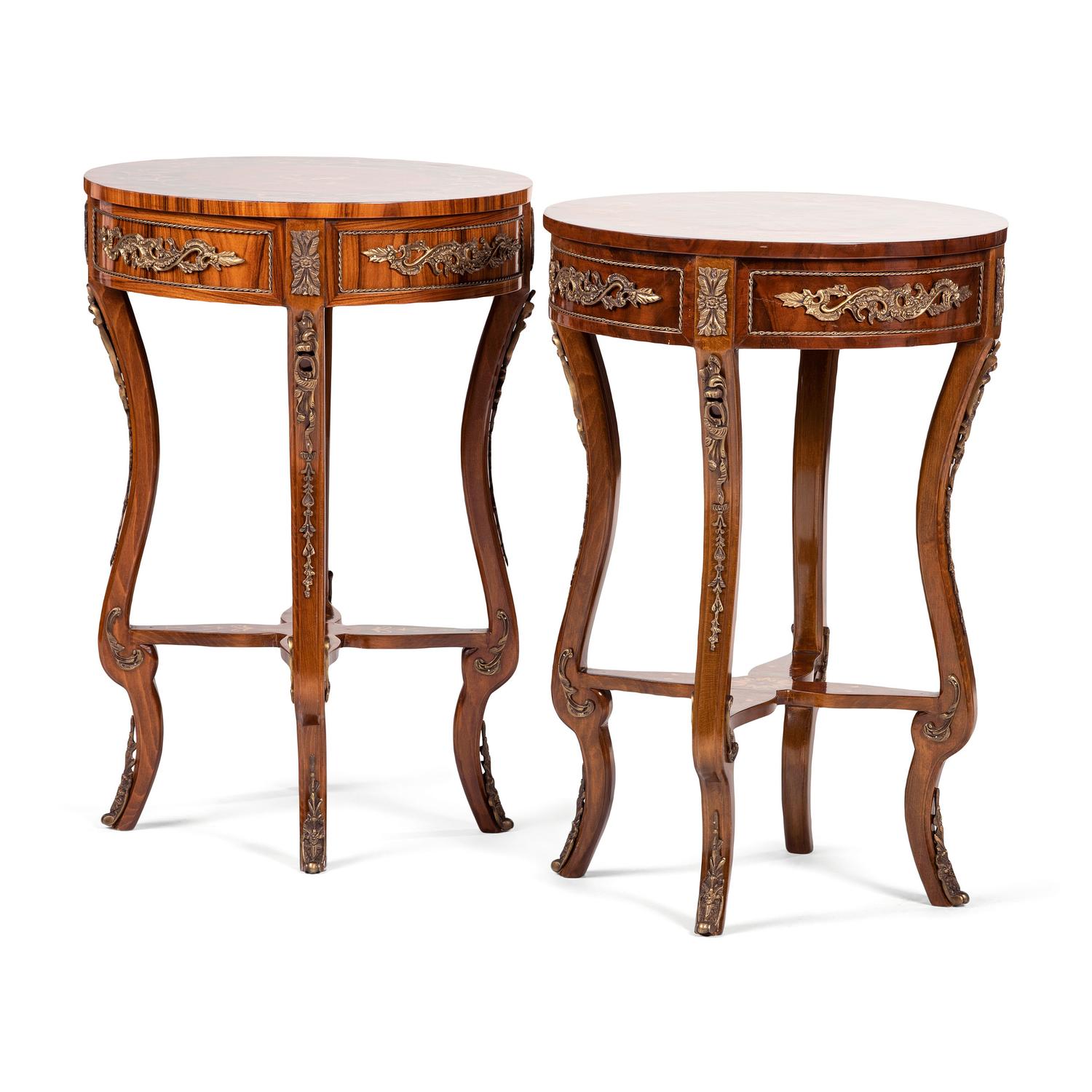 A Pair of Louis XV Style Marquetry Tables