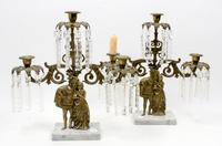 A Pair of Victorian Brass Three-Light Girandoles Height 15 1/2 inches.