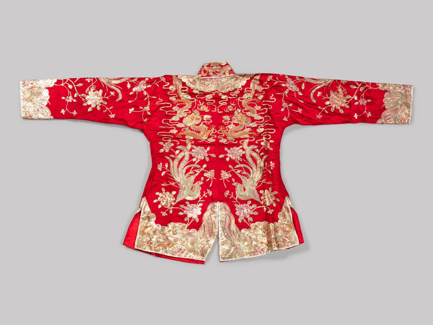 Two Sets of Embroidered Silk Wedding Gowns