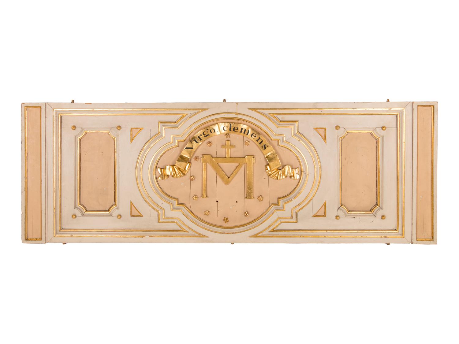 A Continental Painted and Parcel Gilt Altar Panel