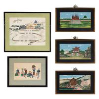 Five Chinese Export Paintings, Early-Mid 20th Century — 近代 外銷畫一組五幅