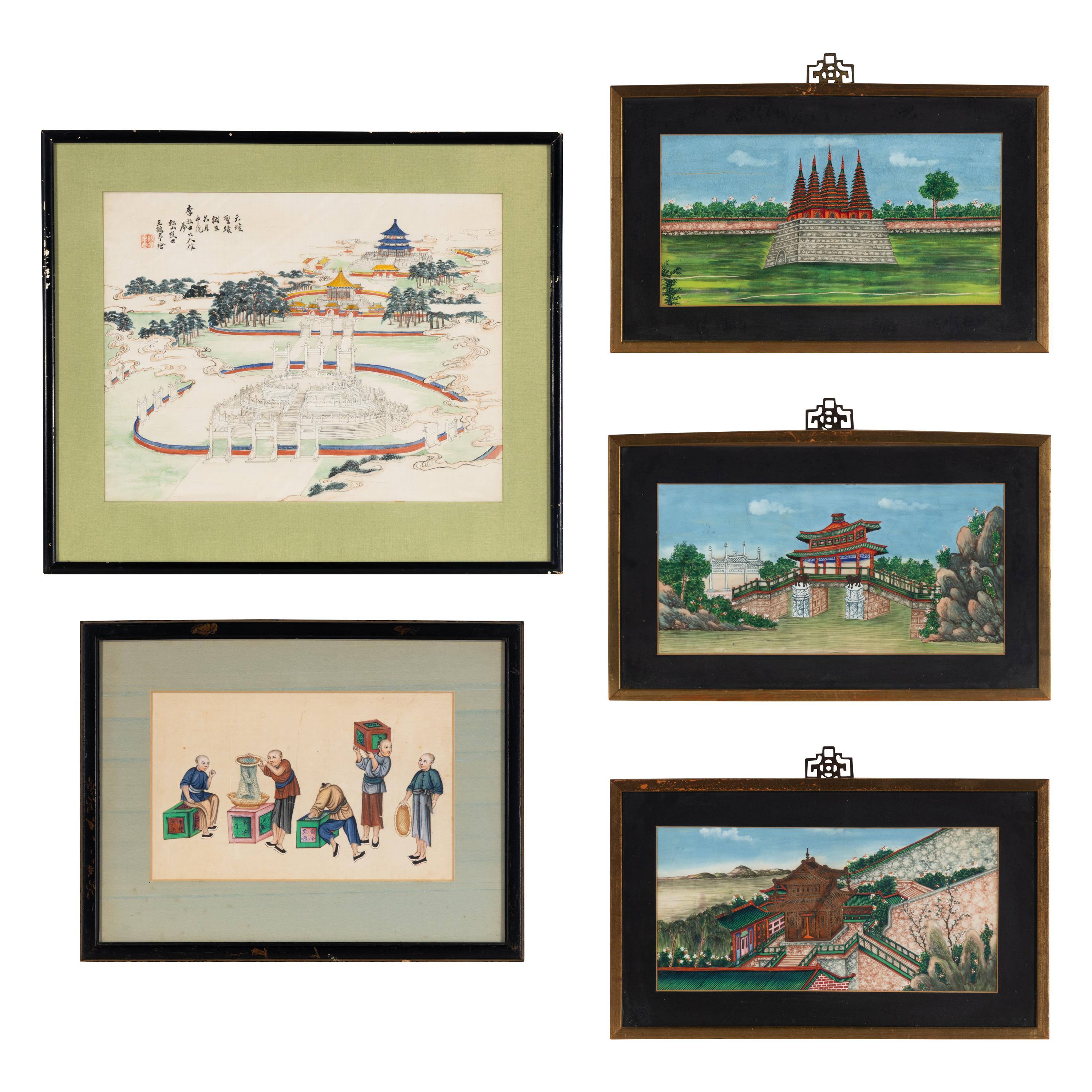 Five Chinese Export Paintings, Early-Mid 20th Century — 近代 外銷畫一組五幅