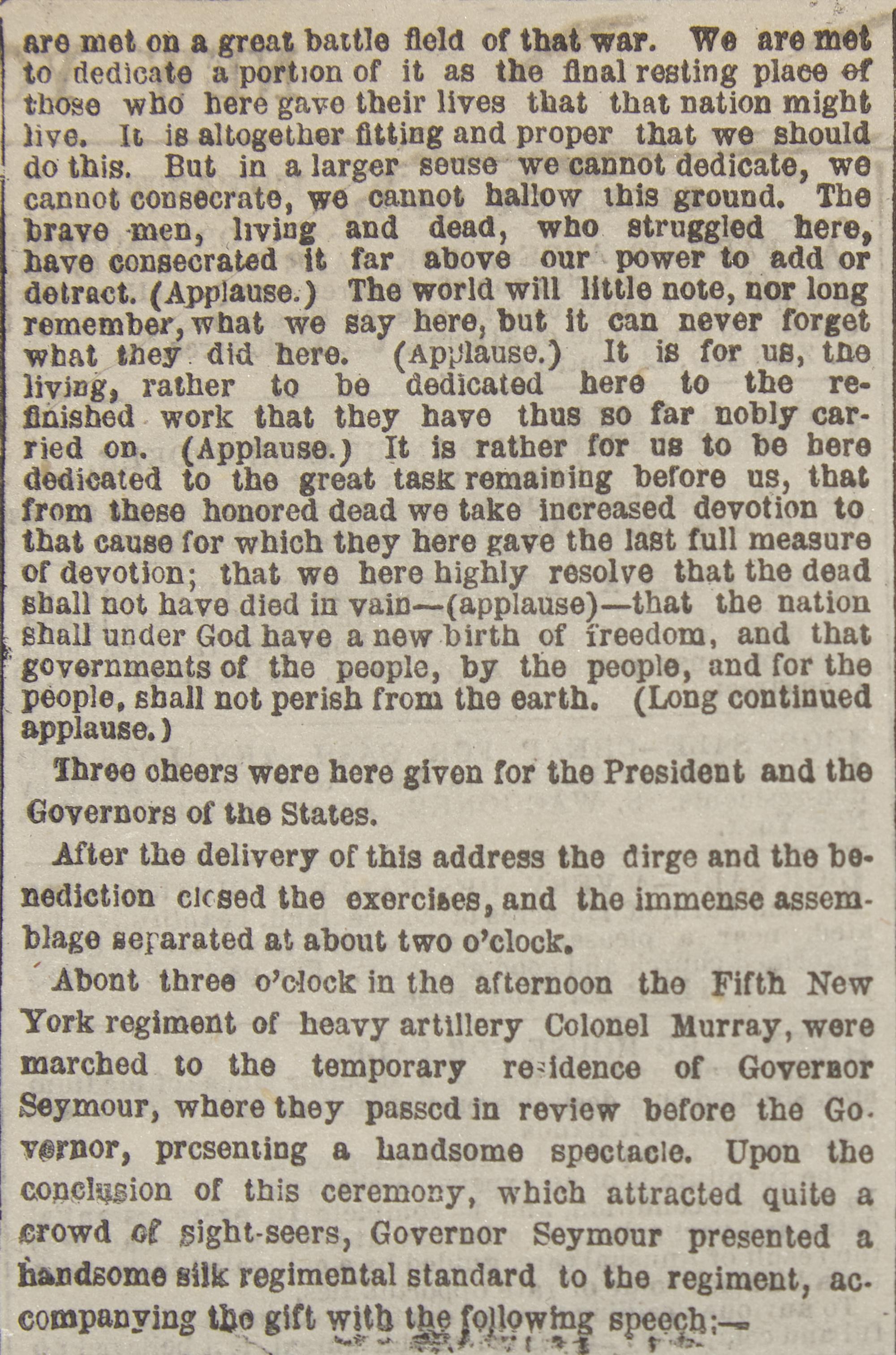 [Gettysburg Address] First Day Printing of the Gettysburg Address in The New York Herald