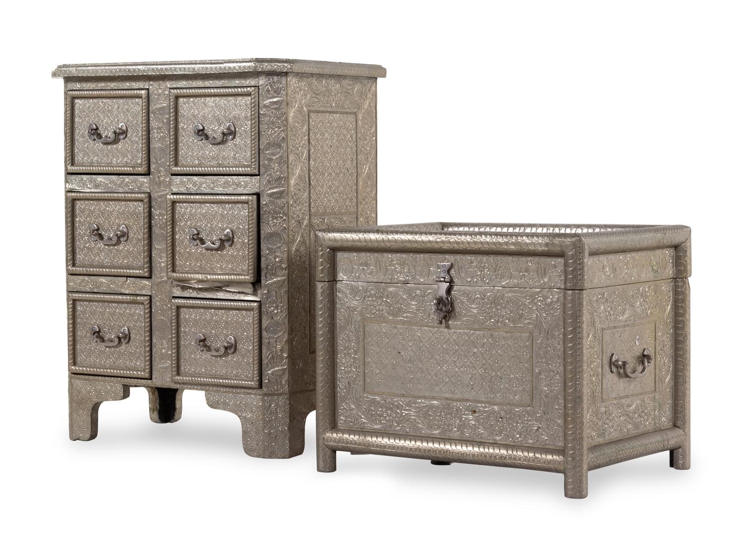 Two Silvered Metal Furniture Articles