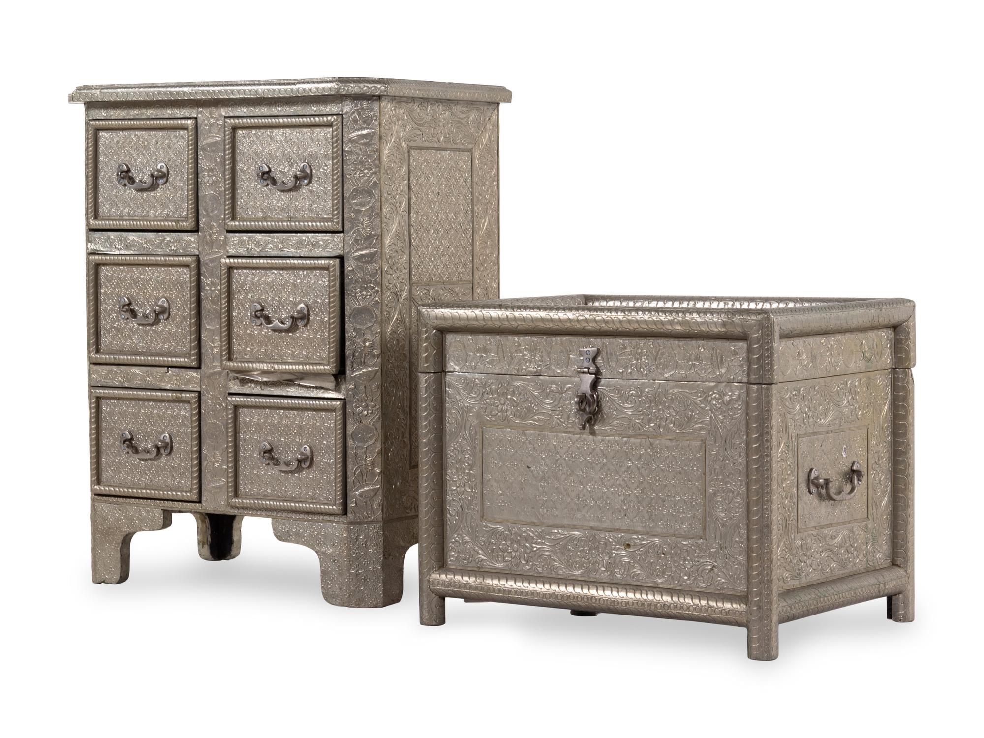 Two Silvered Metal Furniture Articles