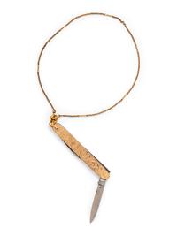 An Art Nouveau Gold Filled and Metal Pocket Knife on Chain,