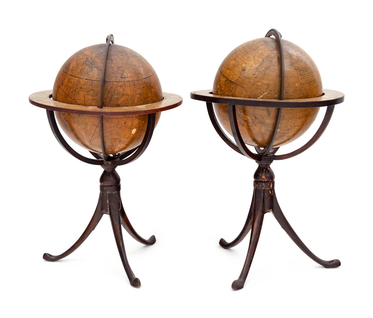 A Pair of English Terrestrial and Celestial Desk Globes