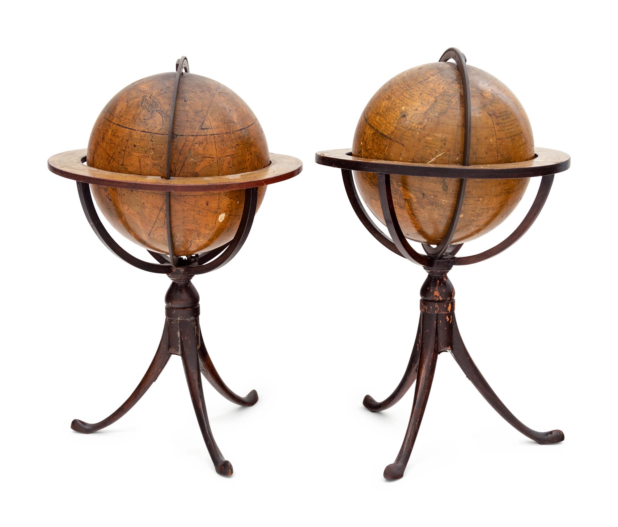 A Pair of English Terrestrial and Celestial Desk Globes