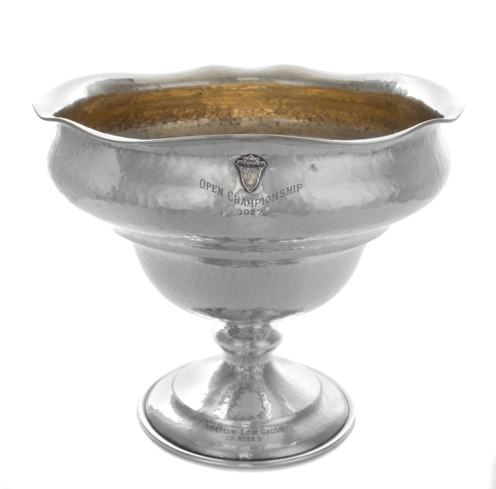 An American Hammered Silver Trophy, Sedlacek & Co., Los Angeles, CA, 20th Century, the undulating rim over an ovoid basin, inscribed Op