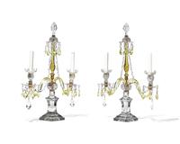 A Pair of George III Citrine and Colorless Cut-Glass Girandoles