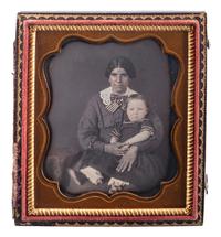 [EARLY PHOTOGRAPHY]. Sixth plate daguerreotype of African American woman with white child.