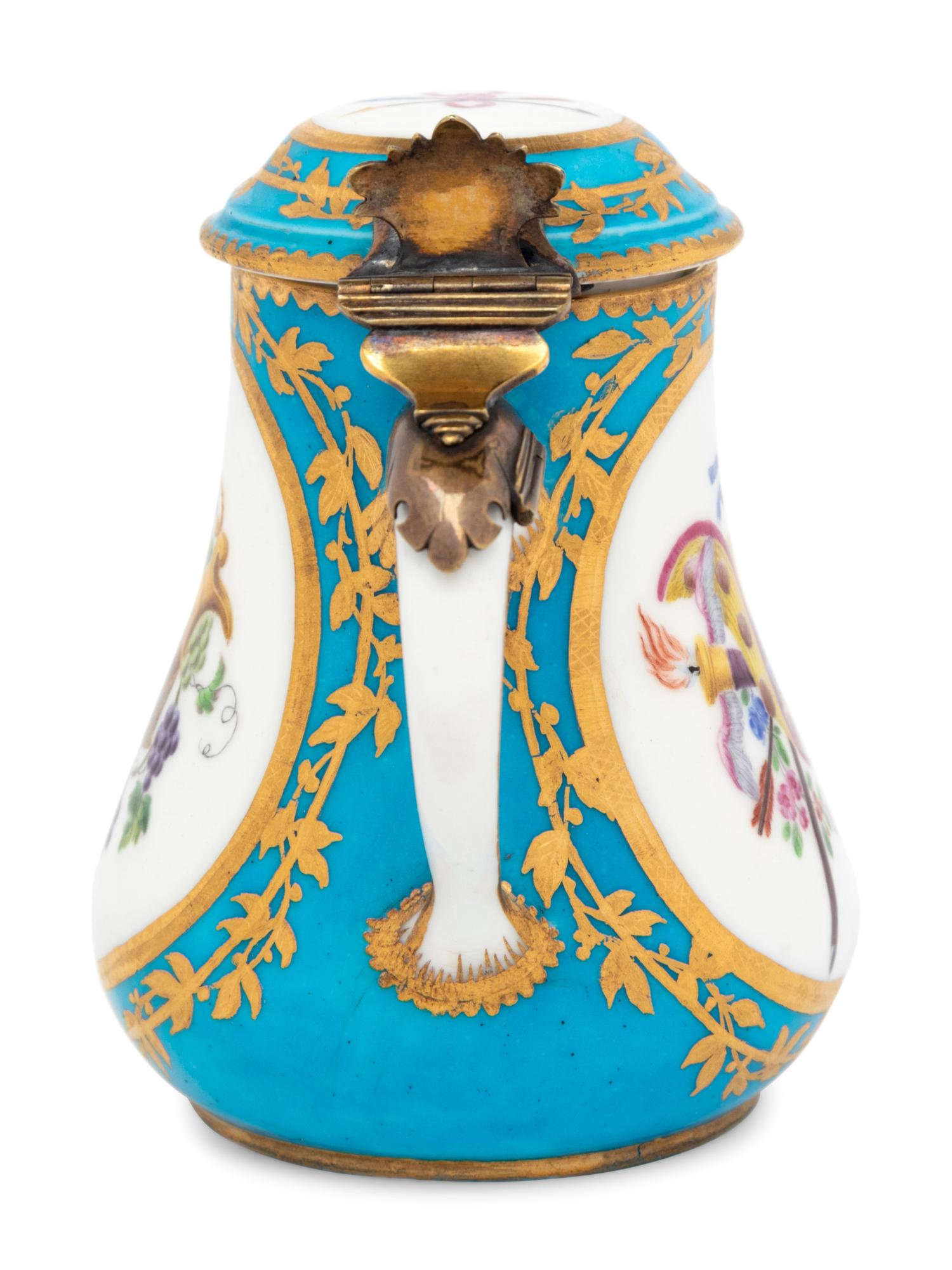 A Sèvres Silver-Gilt Mounted Bleu Céleste Porcelain Hot Milk Jug and Cover ( Pot à Lait 'Duvaux' )