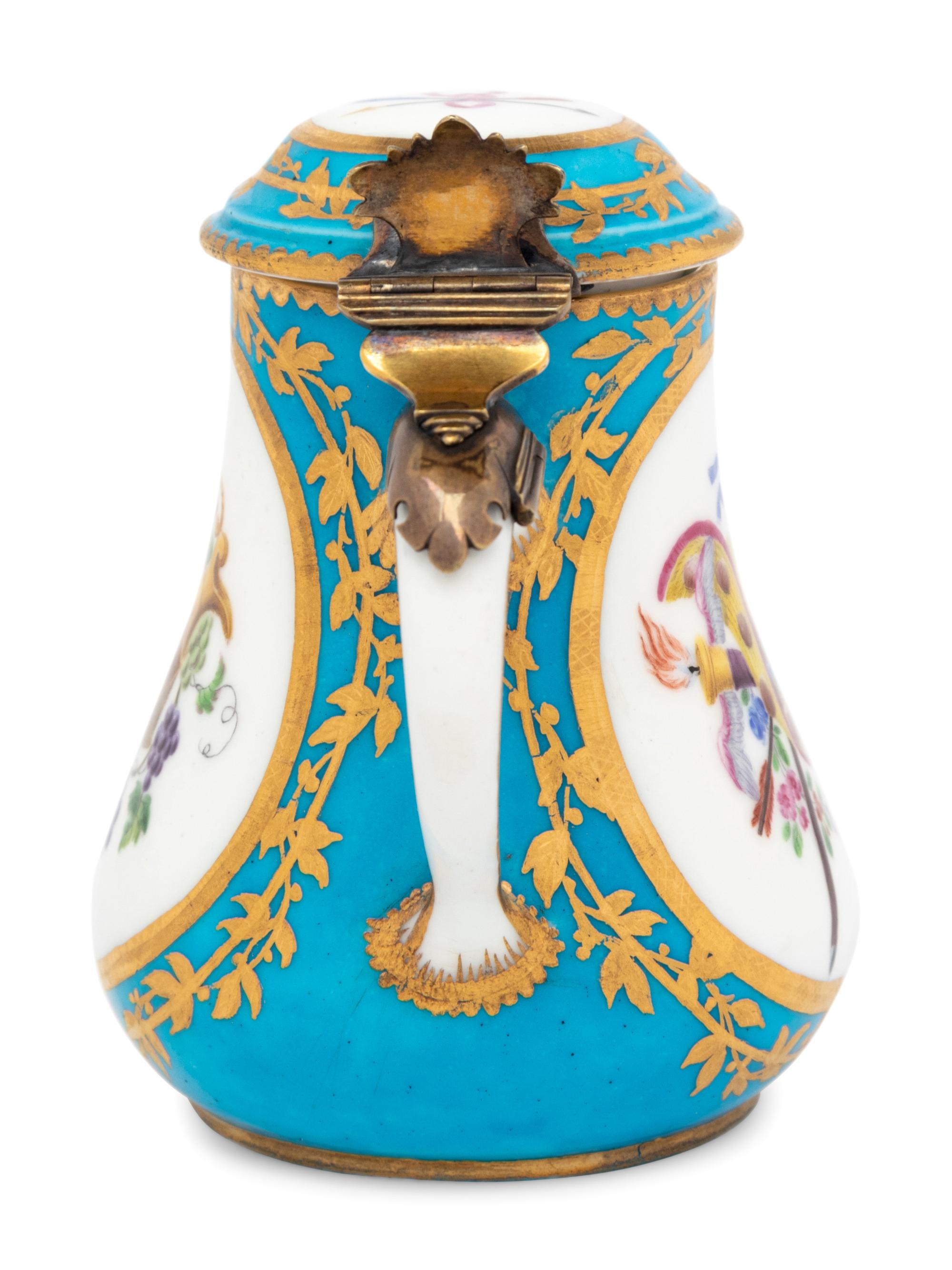 A Sèvres Silver-Gilt Mounted Bleu Céleste Porcelain Hot Milk Jug and Cover ( Pot à Lait 'Duvaux' )