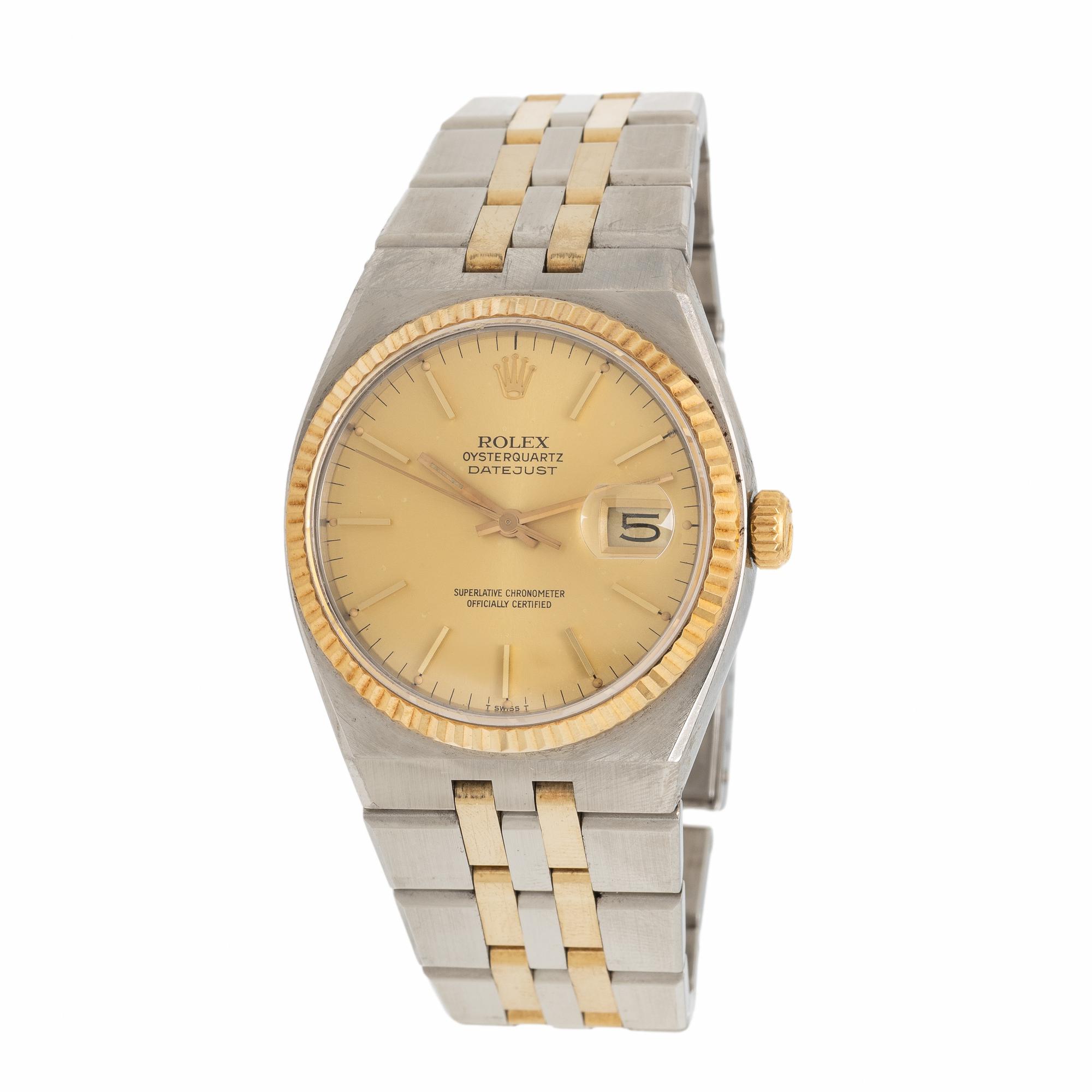Rolex, Ref. 17013, 18K Yellow Gold and Stainless Steel 'Oysterquartz' 'Datejust' Watch, with Box & Papers