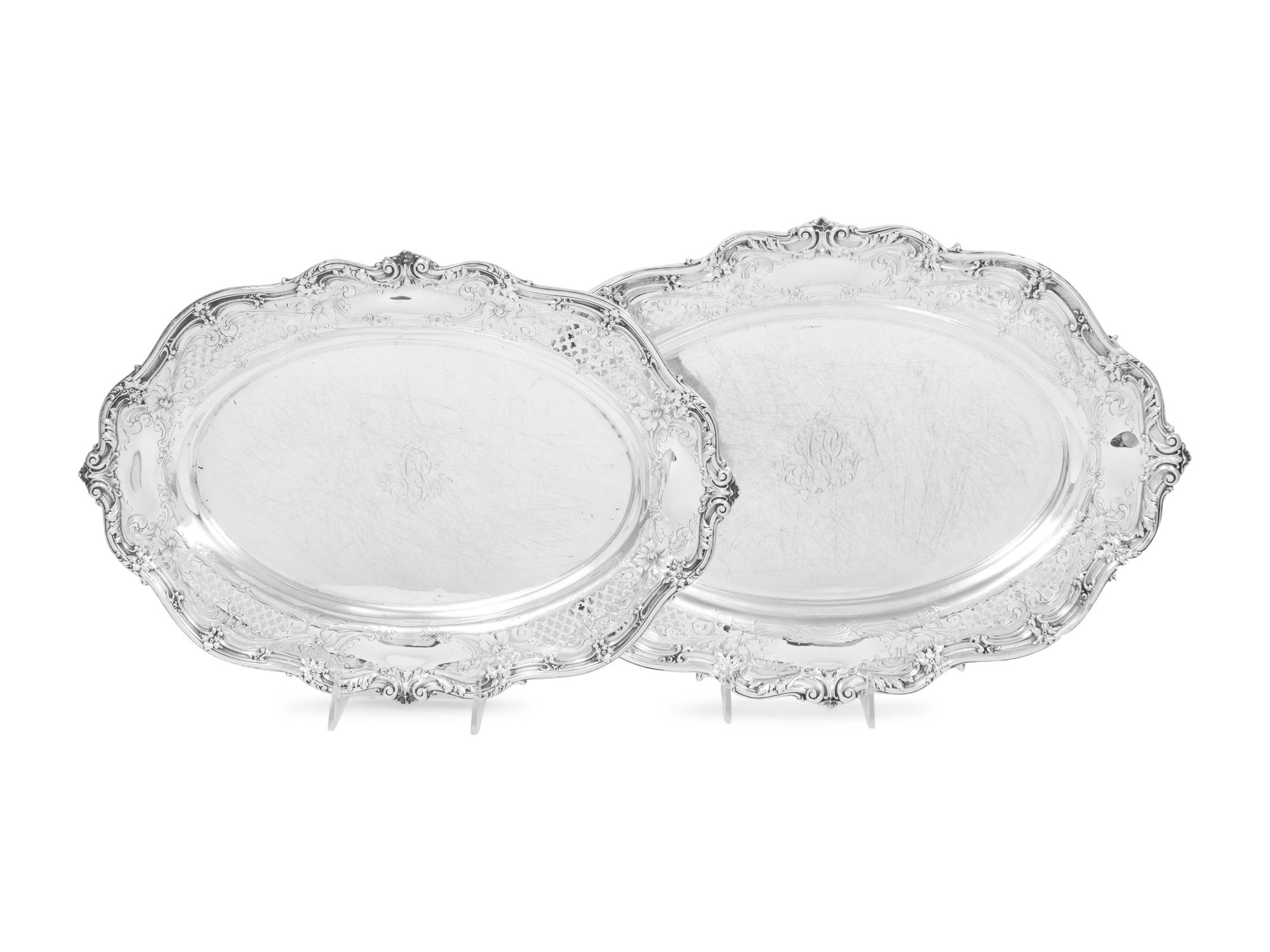 Two American Silver Serving Trays