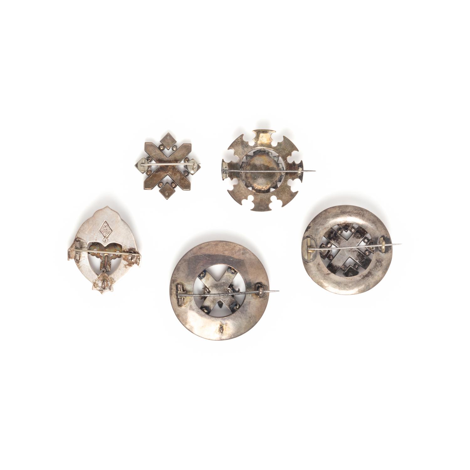 Five Antique Scottish Agate & Silver Brooches
