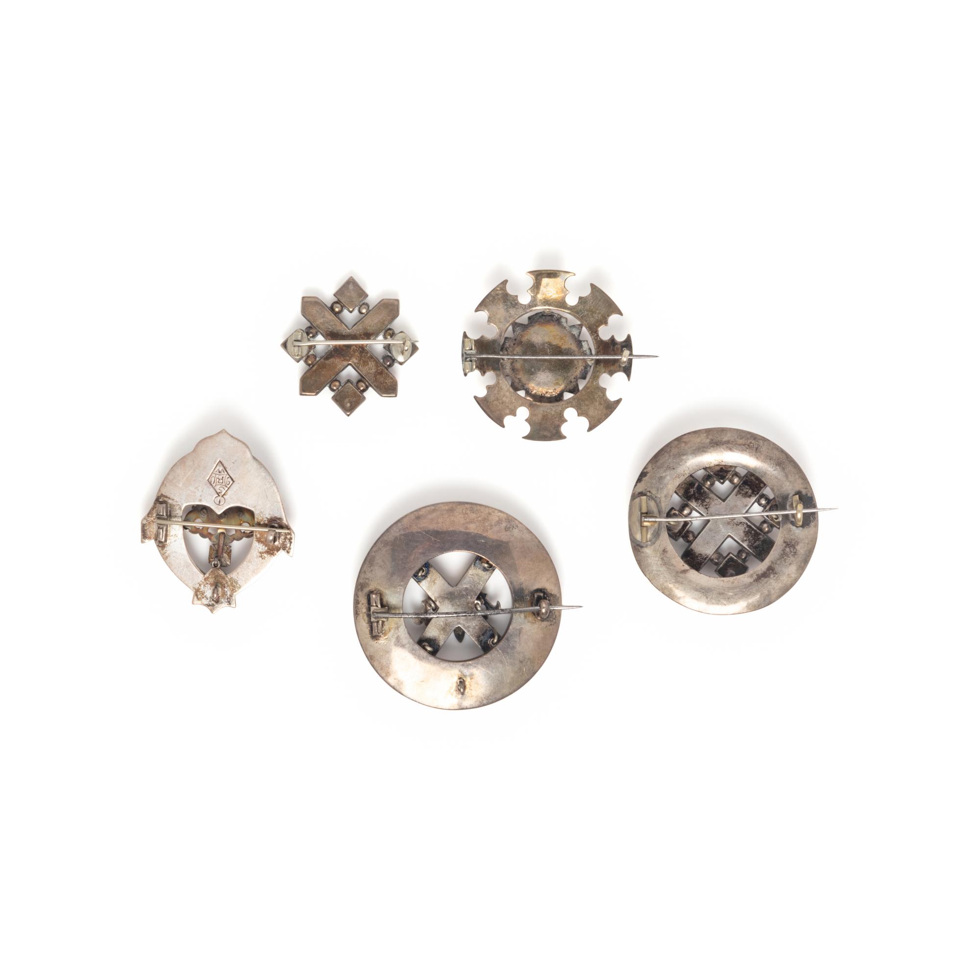 Five Antique Scottish Agate & Silver Brooches