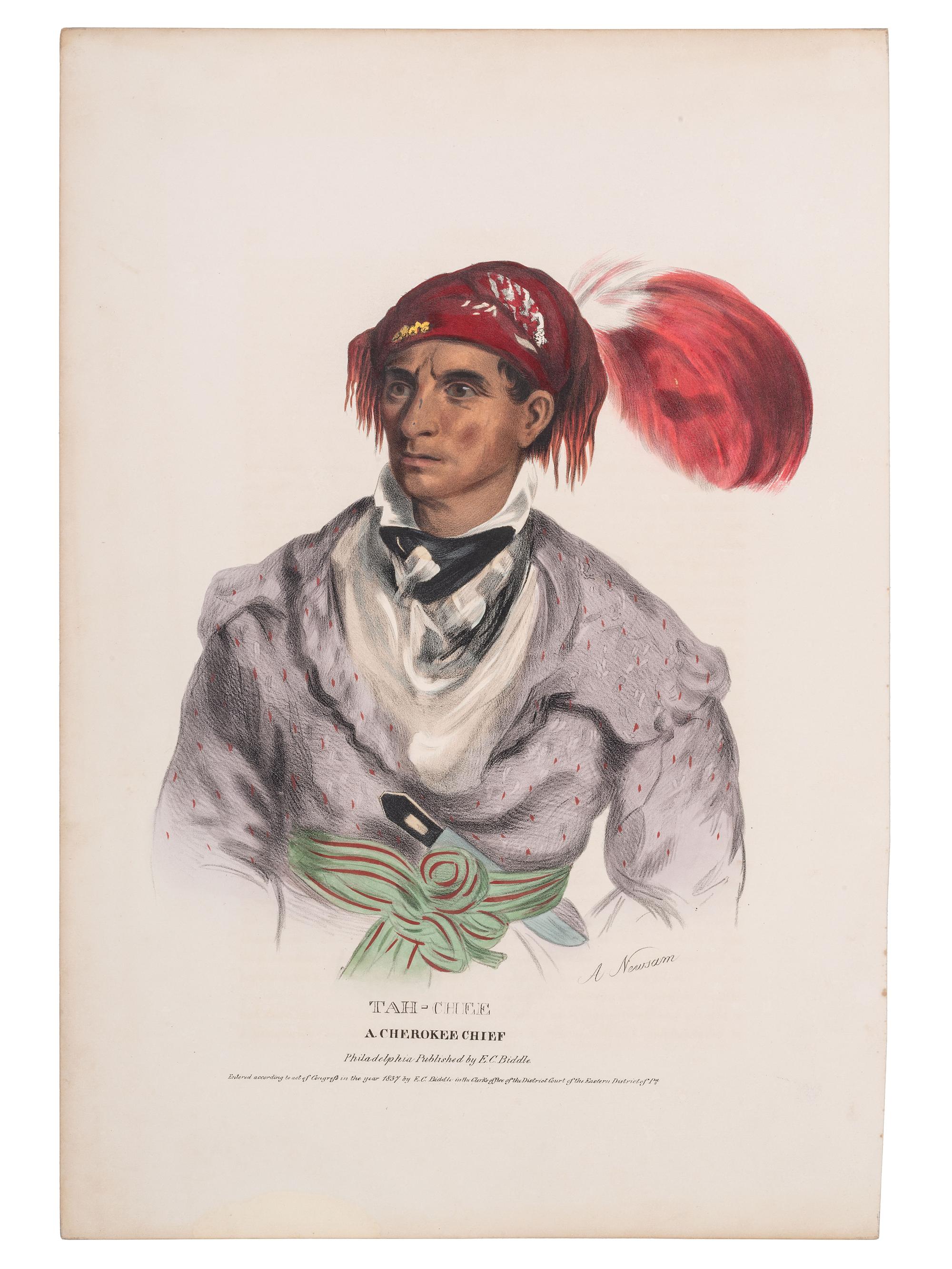[McKENNEY & HALL]. A group of 4 large folio hand-colored lithographs of Cherokee. 1837-1843.
