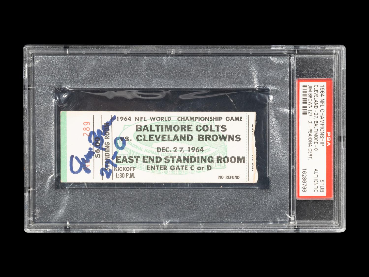 A Jim Brown Signed Autograph 1964 NFL Championship TIcket Stub (PSA Encapsulated),