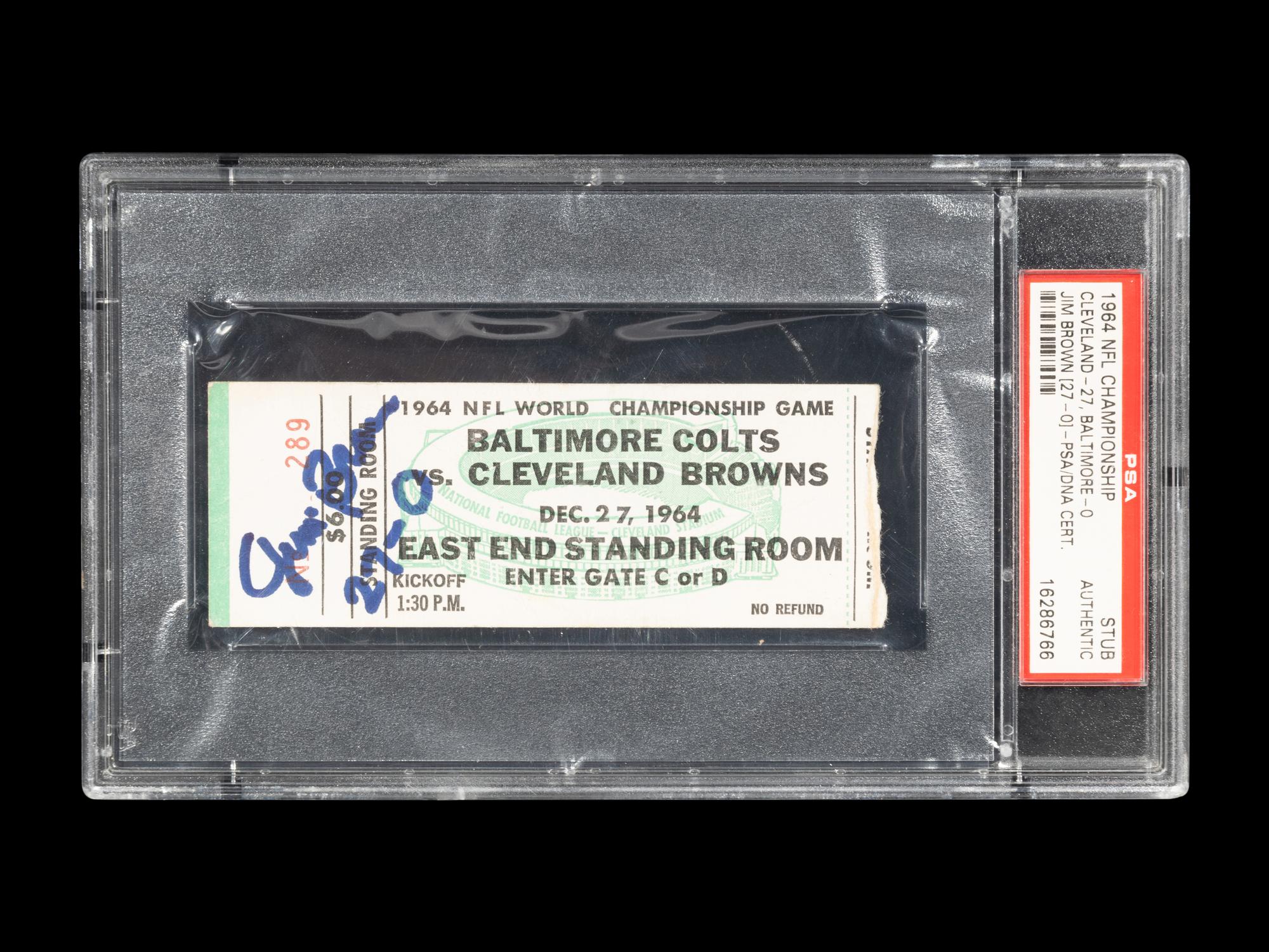 A Jim Brown Signed Autograph 1964 NFL Championship TIcket Stub (PSA Encapsulated),