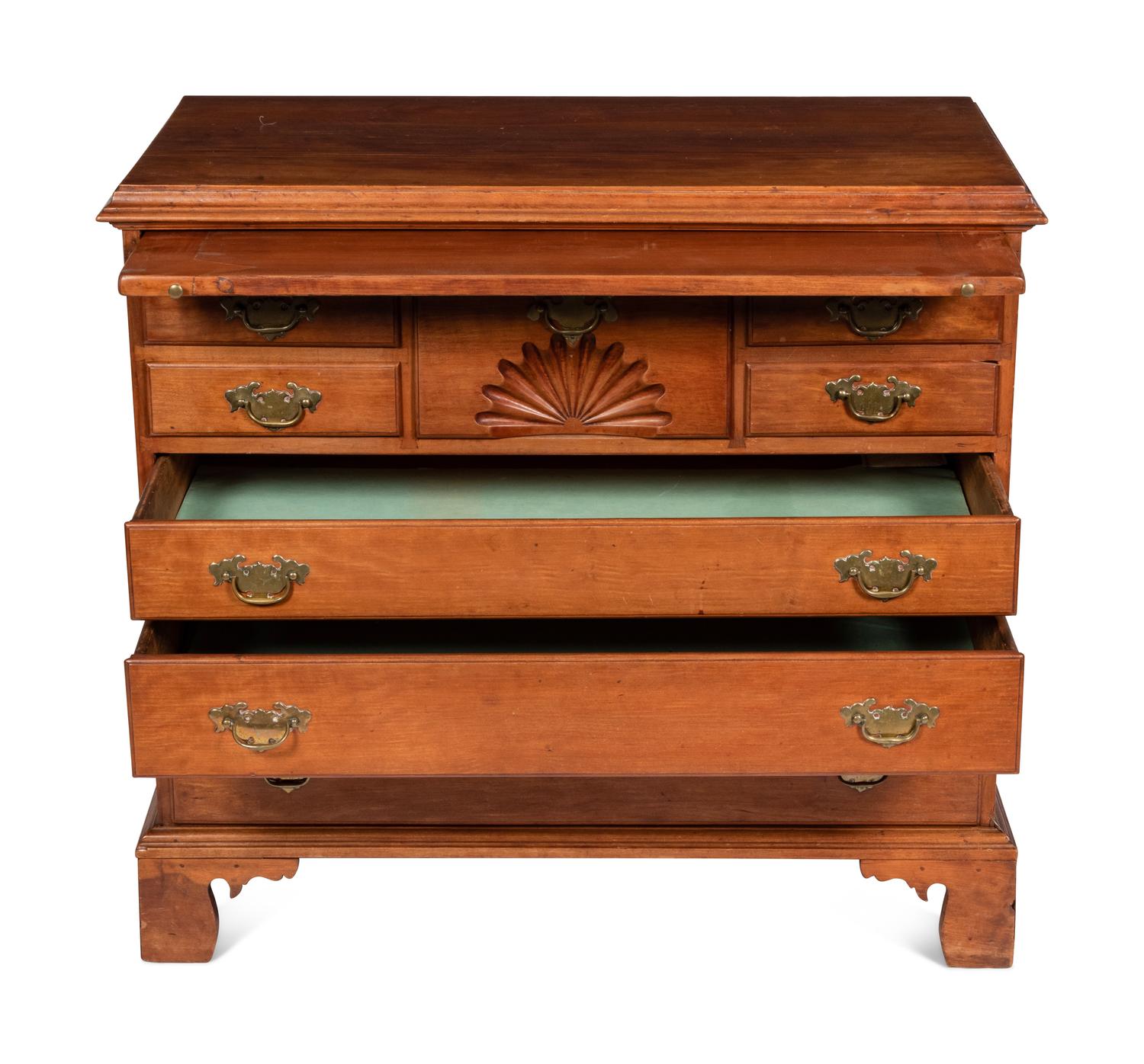 A Chippendale Fan-Carved Walnut Bachelor's Chest