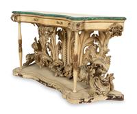 An Italian Cream and Green-Painted and Parcel Gilt Console Table