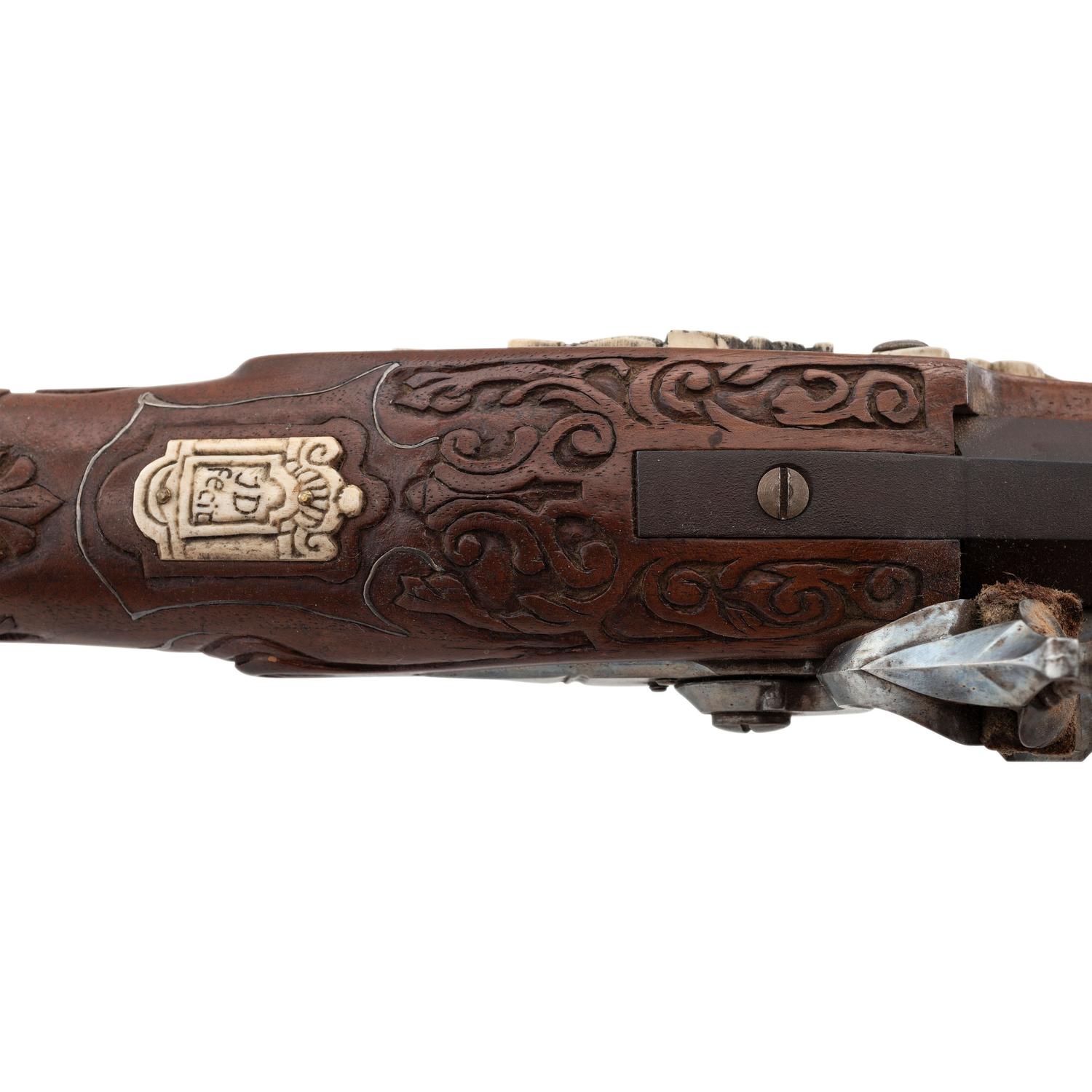 Contemporary Flintlock Jaeger Rifle with Actaeon and Hunting Motifs by John B. Derrick (American, b.1936)