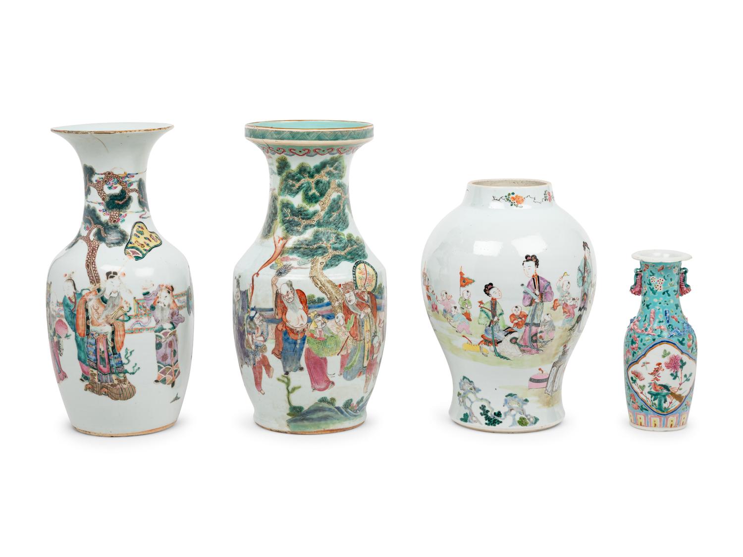 Four Famille Rose Porcelain Vases
