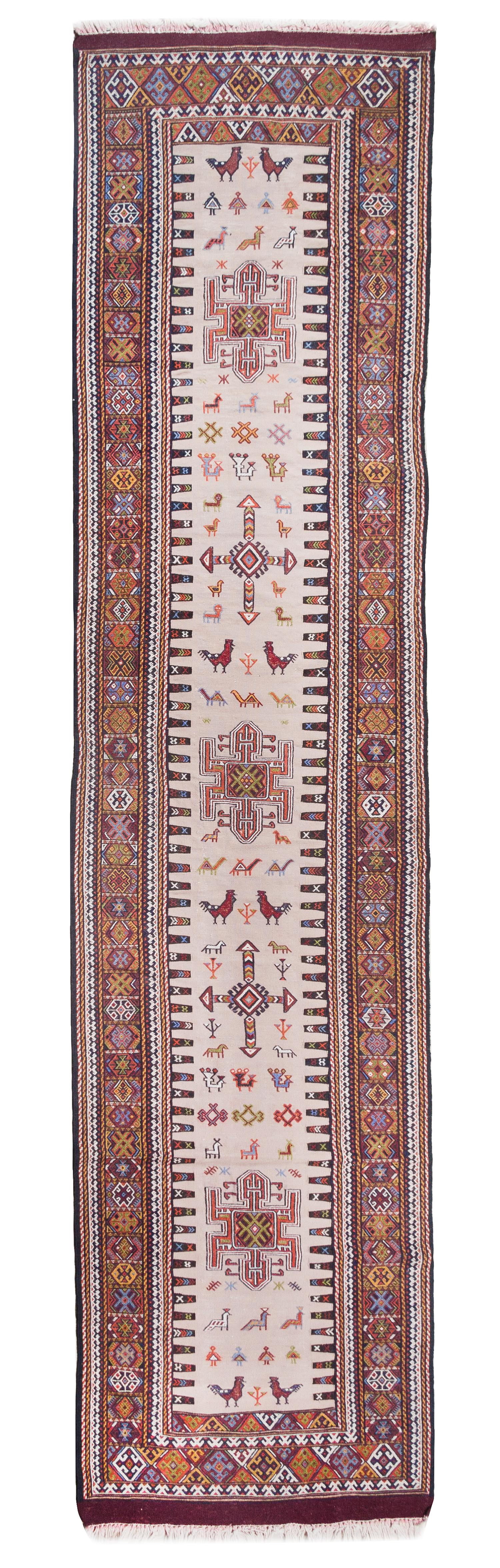 A Soumak Wool Runner 12 feet 11 inches x 3 feet 1 inch. — FIRST HALF 20TH CENTURY