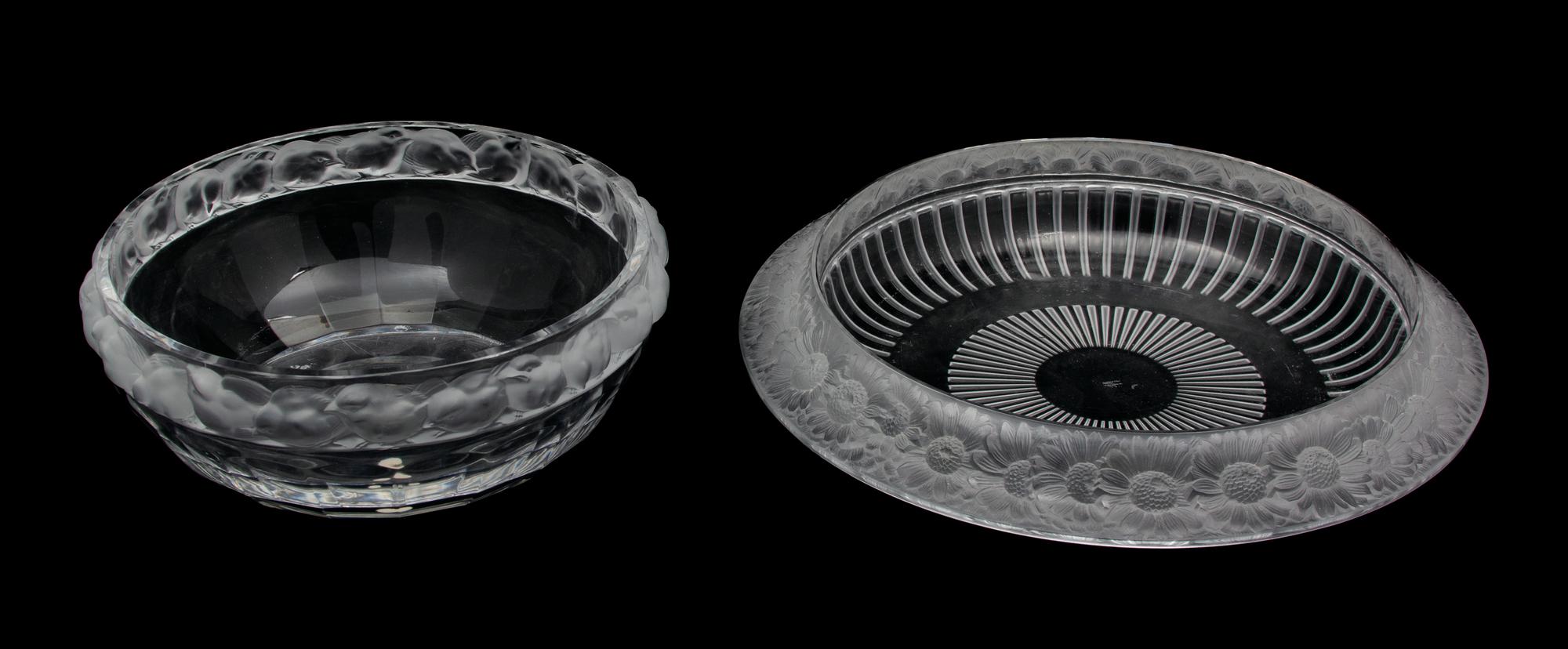 Two Lalique Molded and Frosted Glass Bowls Diameter of larger 14 3/4 inches. — 20TH CENTURY