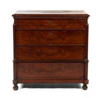 An Empire Mahogany Chest of Drawers, Height 38 x width 37 x depth 19 1/4 inches.