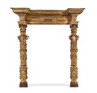A French Baroque Carved Giltwood Pediment and Two Columns — MID 16TH CENTURY