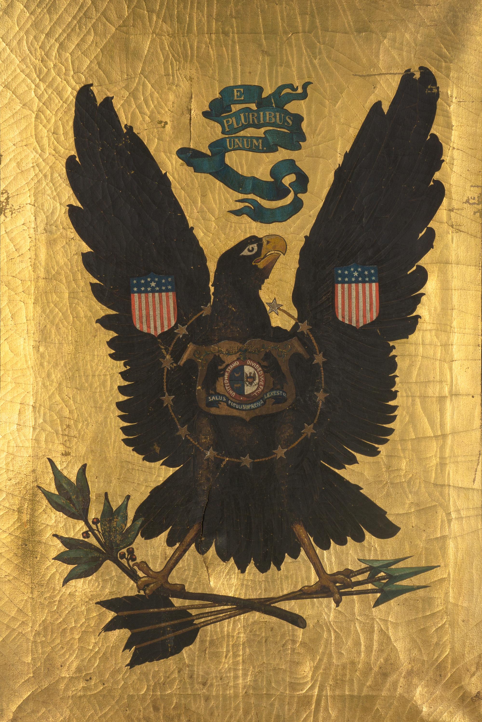 A Gilt and Polychrome Decorated Canvas Panel