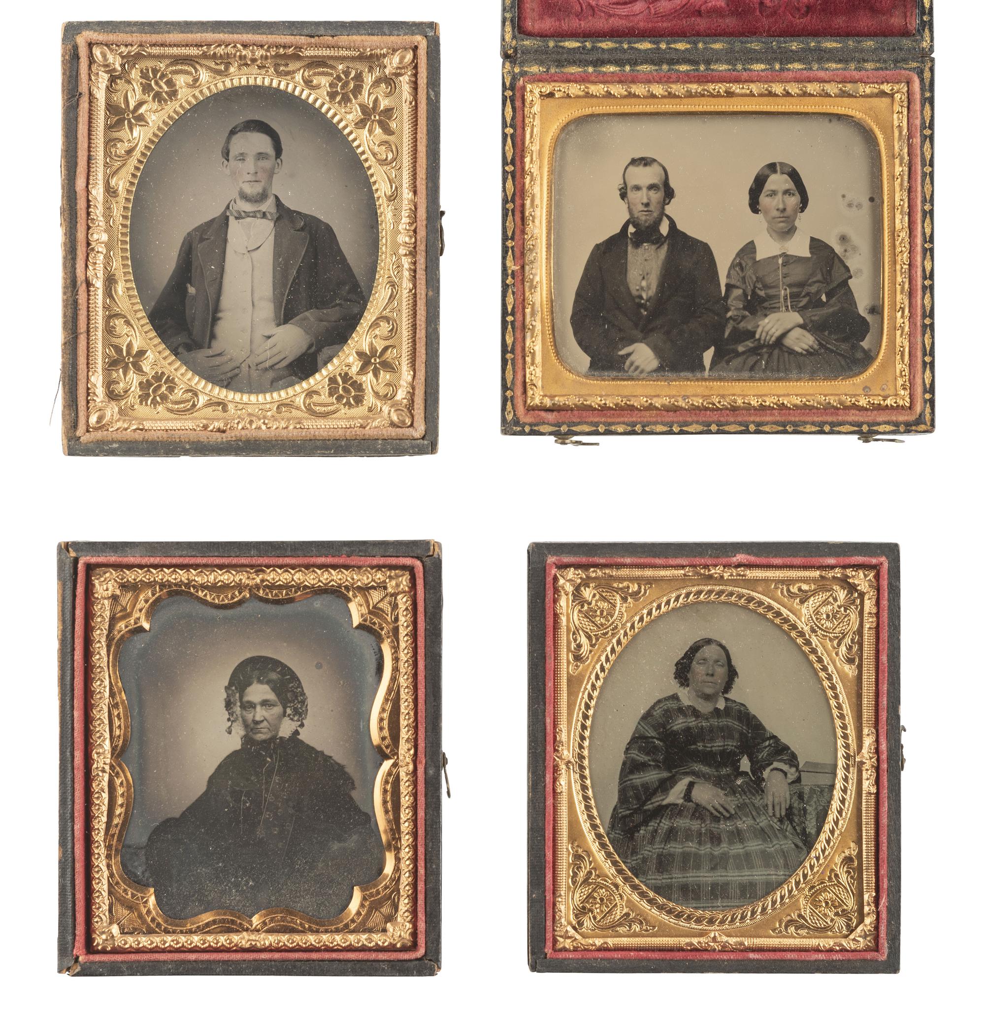 [EARLY PHOTOGRAPHY]. A group of 51 assorted ambrotype and tintype portraits of men, women, and children.