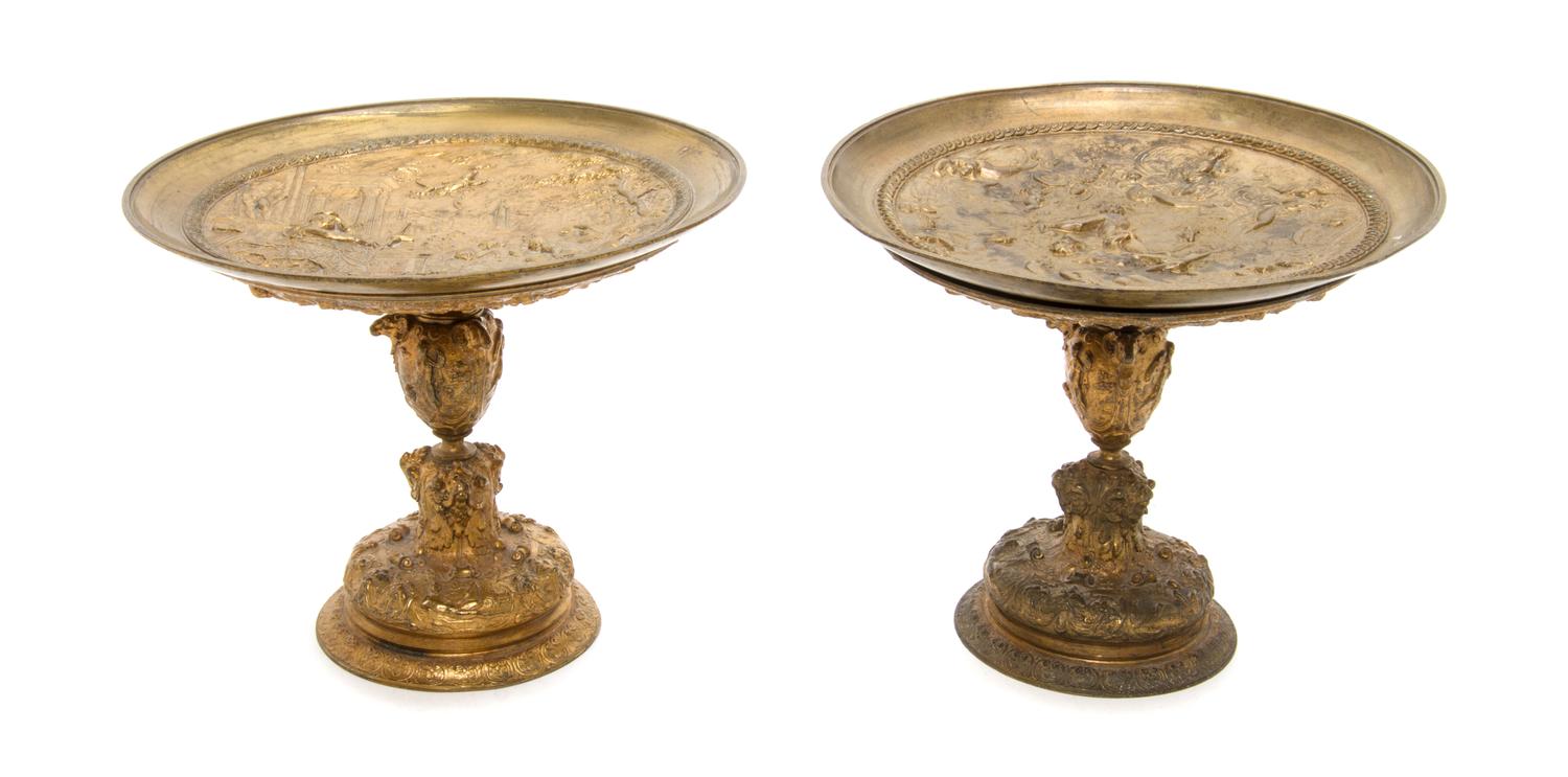 A Pair of Continental Gilt Bronze Tazze, Height 6 inches.
