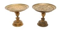 A Pair of Continental Gilt Bronze Tazze, Height 6 inches.