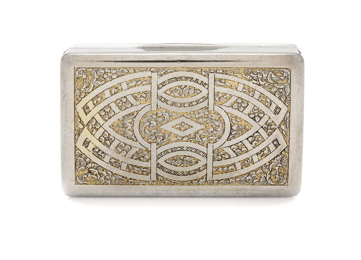 An Austro-Hungarian Enameled Silver Snuff Box, Maker's mark ELS, 1837, the hinged lid with an enameled plaque with floral, foliate and
