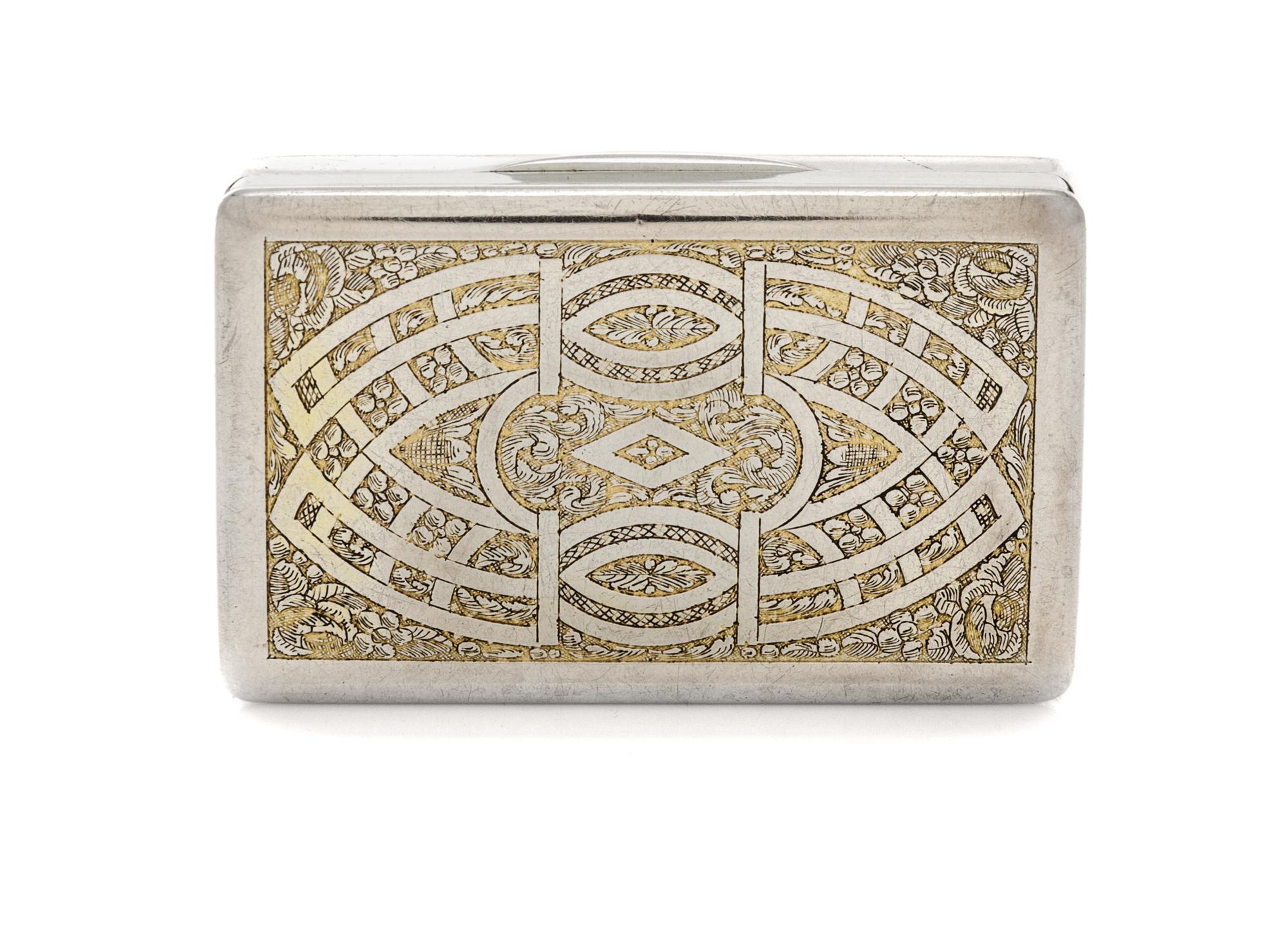 An Austro-Hungarian Enameled Silver Snuff Box, Maker's mark ELS, 1837, the hinged lid with an enameled plaque with floral, foliate and