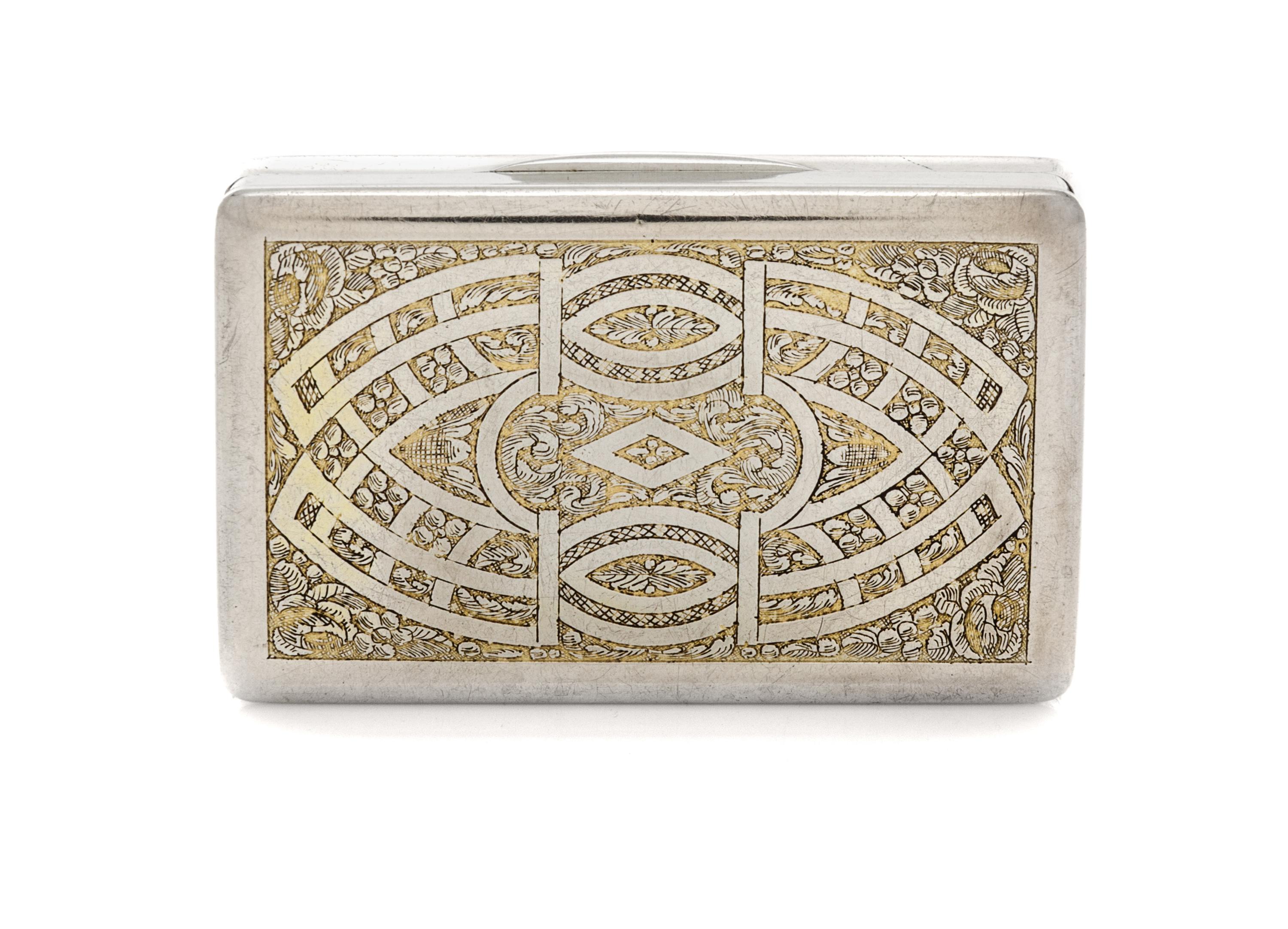 An Austro-Hungarian Enameled Silver Snuff Box, Maker's mark ELS, 1837, the hinged lid with an enameled plaque with floral, foliate and
