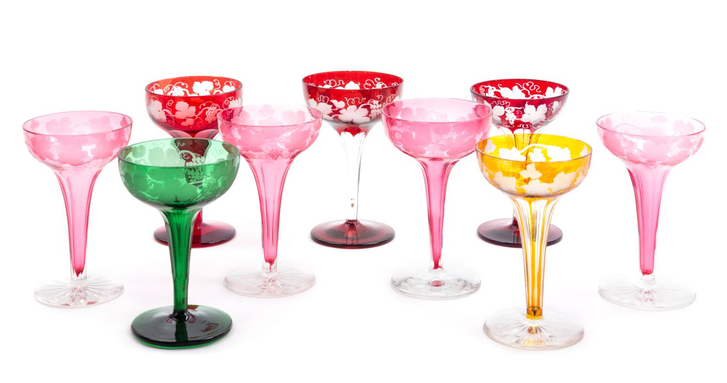 A Set of Nine Bohemian Glass Champagnes Height 5 1/2 inches. — 20TH CENTURY