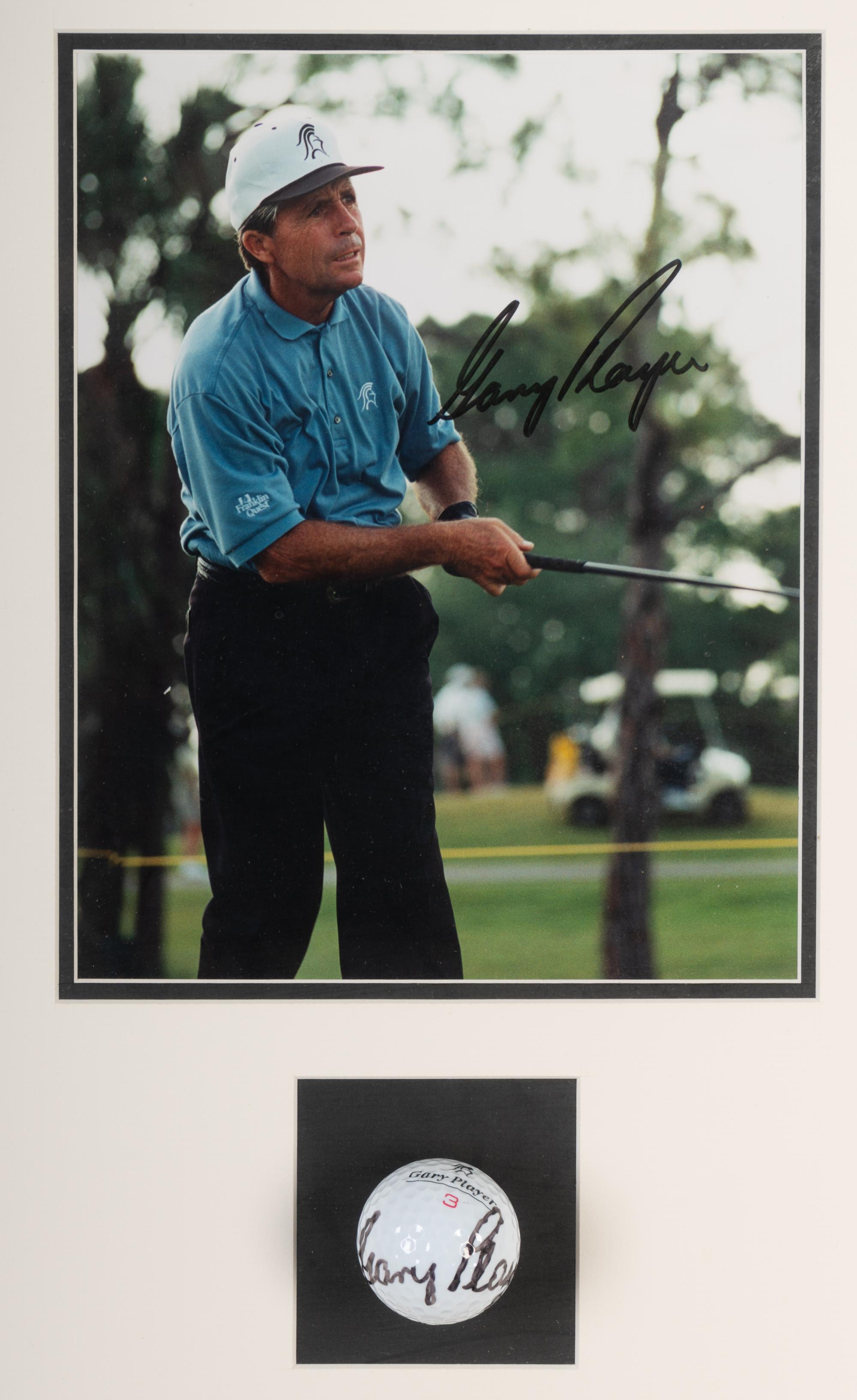 A Jack Nicklaus, Arnold Palmer and Gary Player "Big Three" Signed Autograph Golf Ball and Photograph Shadowbox Display,