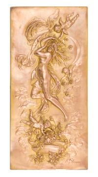 An Austrian Art Nouveau Gilt Metal Plaque, Karl Sterrer Height 21 1/2 x width 10 1/4 inches.