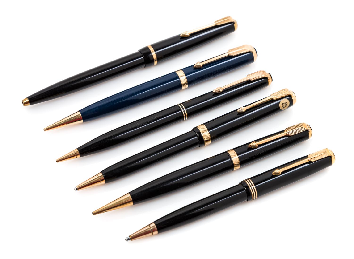 A Group of Seven Parker Mechanical Pencils Length of longest 5 inches.